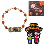Load image into Gallery viewer, Webelkart Premium OM Rudraksha Rakhi for Brother With Free Fridge Magnet, Raksha Bandhan Gift For Brother Sister,Rakhi for Bhaiya Bhabhi Greeting Card And Roli Chawal