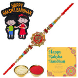 Load image into Gallery viewer, Webelkart Premium Om Designer Rakhi for Brother with Fridge Magnet,Rakhi for Brother Bhabhi, Raksha Bandhan Combo Pack with Greeting Card and Roli Chawal