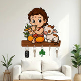 Load image into Gallery viewer, Webelkart Premium Baby Krishna with Cow Wooden Key Holder for Home Without Drill, Brown, 5 Hooks, Modern Style, No-Drill Wall Mount Design for Home Office (Bal Krishna)
