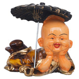 गैलरी व्यूवर में इमेज लोड करें, JaipurCrafts Little Baby Laughing Buddha with Umbrella Child Monk Statue Showpiece - 15.24 cm Child Monk for Home/Office Décor Buddha Showpiece Gift Set