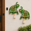 Load image into Gallery viewer, Webelkart Premium Set of 2 with Shubh Labh Wall Hanging for Diwali Decoration| Wall Decor |Temple Decor Wall Hanging |Pooja and Home Decor Hanging (Elephant) (Green)