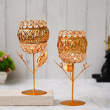Load image into Gallery viewer, JaipurCrafts Premium Crystal Brass Rose Candle Holder for Diwali Decoration |Tealight Candle Holder for Table Decor - Gift Items for Home and Office Decor Set of 2(8.66" Inches Gold)