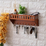 Load image into Gallery viewer, Webelkart Premium Wooden Key Chain Wall Hanging Key Holder Diwali Decorations Items for Home Decor Key Hanger with Showpiece Stand (9 Hook- Wood)