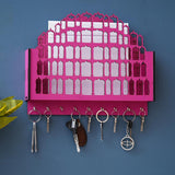 गैलरी व्यूवर में इमेज लोड करें, Webelkart Premium Hawamahal Shape Keys Hanger Wooden Key Holder for Home/Office Decor, Key Holder for Wall Decor Key Stand Holder (13&quot; Inches) Pink