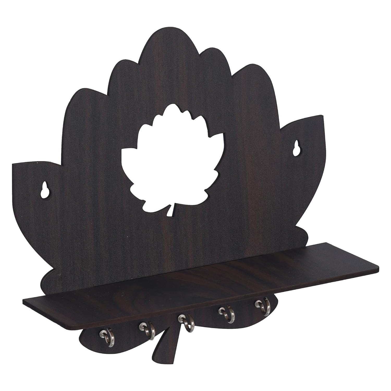 Webelkart Wooden Lotus Shape Key Holder with Wall Shelf, Key Holder wi