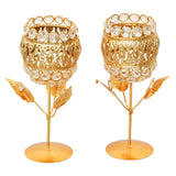 Load image into Gallery viewer, JaipurCrafts Premium Crystal Brass Rose Candle Holder for Diwali Decoration |Tealight Candle Holder for Table Decor - Gift Items for Home and Office Decor Set of 2(8.66" Inches Gold)