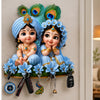 Load image into Gallery viewer, Webelkart Premium Cute Radha Krishna Key Holder for Home/Office Decor | 3D UV Printed Wooden Key Hanger Decorative Key Chain Holder (10 x 10 Inches (Sky Blue)