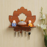 गैलरी व्यूवर में इमेज लोड करें, Webelkart Wooden Lotus Shape Key Holder with Wall Shelf, Key Holder with 5 Keys Hooks (Wood Color) Key Holder for HomeOffice Decor (Wood Color)