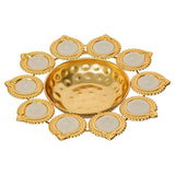 Load image into Gallery viewer, JaipurCrafts Premium Diya Shape Gold Plated Decorative Urli Bowl with Wax Candle for Home Decor Handcrafted Bowl Diwali Decor Item (10" Inches)