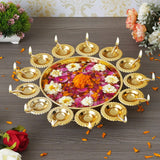 Load image into Gallery viewer, JaipurCrafts Premium Flower Diya Shape Gold Polish Decorative Urli Bowl for Home and Office Decor/Urli tealight Candle Holder/Diwali Decorations Items for Home Decor (14 Inches, Gold)