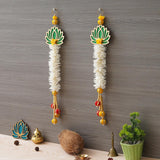 Load image into Gallery viewer, JaipurCrafts Premium White and Gold Lotus Wall Hanging Wall Decor |Temple Decor Home and Office Decor| Lotus Back Drop Hanging (Set of 2) (Green)