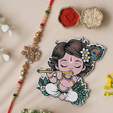 गैलरी व्यूवर में इमेज लोड करें, Webelkart Radha Krishna Designer Rakhi For Brother With Cute Krishna Fridge Magnet,Roli Chawal Pack Bottles Rakshabandhan Gift Card Hamper,Rakhi For Kids