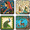 Load image into Gallery viewer, Webelkart Premium Set of 4 Indian Folk Art MDF Wall Paintings For Home Decor | Peacock, Deer, Royal Couple &amp; Floral Lady | Decorative Wall Art Panels for Living Room, Bedroom, Office &amp; Home Decor | ( 8 x 8 Inches )