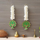 गैलरी व्यूवर में इमेज लोड करें, JaipurCrafts Premium Yellow Lotus with White Gajra Flower Wall Hanging |Lotus Back Drop Hanging | Wall Decor |Temple Decor Wall Hanging Home and Office Decor (Green)