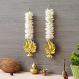 गैलरी व्यूवर में इमेज लोड करें, JaipurCrafts Premium Yellow Lotus with White Gajra Flower Wall Hanging |Lotus Back Drop Hanging | Wall Decor |Temple Decor Wall Hanging for Home and Diwali Decorations (Yellow)
