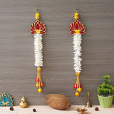 Load image into Gallery viewer, JaipurCrafts Premium White and Gold Lotus Wall Hanging Wall Decor |Temple Decor Home and Office Decor| Lotus Back Drop Hanging (Set of 2) (Red)