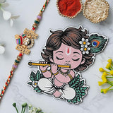 Load image into Gallery viewer, Webelkart Premium Rakhi For Brother With Cute Krishna Fridge Magnet, Roli Chawal Pack Bottles Rakshabandhan Gift Hamper,Rakhi For Kids