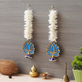 Load image into Gallery viewer, JaipurCrafts Premium Yellow Lotus with White Gajra Flower Wall Hanging |Lotus Back Drop Hanging | Wall Decor |Temple Decor Wall Hanging Home and Diwali Decorations (Blue)