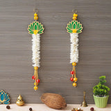 Load image into Gallery viewer, JaipurCrafts Premium White and Gold Lotus Wall Hanging Wall Decor |Temple Decor Home and Office Decor| Lotus Back Drop Hanging (Set of 2) (Green)