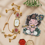Load image into Gallery viewer, Webelkart Premium Women’s Bracelet Watch with Baby Krishna Magnet Rakhi Combo | Designer Rakhi Gift Set for Sister &amp; Bhabhi | Stylish Adjustable Bracelet Watch | Raksha Bandhan Special