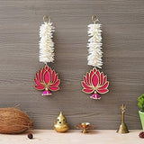Load image into Gallery viewer, JaipurCrafts Premium Yellow Lotus with White Gajra Flower Wall Hanging |Lotus Back Drop Hanging | Wall Decor |Temple Decor Wall Hanging Home and Office Decor (Pink)