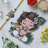 Load image into Gallery viewer, Webelkart Designer Cartoon Rakhi for Brother Rakhi For Kids With Cute Krishna Fridge Magnet,Roli Chawal Pack Bottles Rakshabandhan Gift Card Hamper,Rakhi Gift