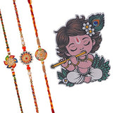 Load image into Gallery viewer, Webelkart Premium Set Of 3 Rakhi For Brother &amp; Bhabhi | Rakhi For Brother With Cute Krishna Fridge Magnet For Kids With Greeting Card And Roli Chawal