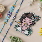 गैलरी व्यूवर में इमेज लोड करें, Webelkart Evil Eye Rakhi Combo for Brother &amp; Bhabhi With Cute Krishna Fridge Magnet,Rakhi For Brother,Small pack Roli Chawal,Rakshabandhan Gift For Bhaiya Bhabhi