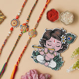 Load image into Gallery viewer, Webelkart Premium Set Of 3 Rakhi For Brother &amp; Bhabhi | Rakhi For Brother With Cute Krishna Fridge Magnet For Kids With Greeting Card And Roli Chawal