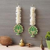 गैलरी व्यूवर में इमेज लोड करें, JaipurCrafts Premium Yellow Lotus with White Gajra Flower Wall Hanging |Lotus Back Drop Hanging | Wall Decor |Temple Decor Wall Hanging Home and Office Decor (Green)