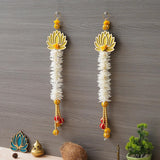 Load image into Gallery viewer, JaipurCrafts Premium Yellow and Gold Lotus Wall Hanging |Lotus Back Drop Hanging | Wall Decor |Temple Decor Home and Office Decor (Set of 2) 17" Inches