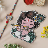 गैलरी व्यूवर में इमेज लोड करें, Webelkart Beautiful Rakhi For Brother With Cute Krishna Fridge Magnet, Roli Chawal Pack Bottles Rakshabandhan Gift Card Hamper,Rakhi For Kids