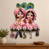 गैलरी व्यूवर में इमेज लोड करें, Webelkart Beautiful Pink Radha Krishna Key Holder for Home/Office Decor | 3D UV Printed Wooden Key Hanger Decorative Key Chain Holder,Key Holder for Home Decor (10 x 10 Inches)