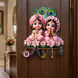 गैलरी व्यूवर में इमेज लोड करें, Webelkart Beautiful Pink Radha Krishna Key Holder for Home/Office Decor | 3D UV Printed Wooden Key Hanger Decorative Key Chain Holder,Key Holder for Home Decor (10 x 10 Inches)