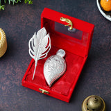 Load image into Gallery viewer, Webelkart Antique Silver Plated Kumkum Box With Leaf And Red Velvet Box | Tilak Kumkum Box for Puja Worship - Navratri and Diwali Return Gift,Sindoor Box, Roli Chawal Box (5" Inches)