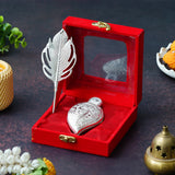 Load image into Gallery viewer, Webelkart Antique Silver Plated Kumkum Box With Leaf And Red Velvet Box | Tilak Kumkum Box for Puja Worship - Navratri and Diwali Return Gift,Sindoor Box, Roli Chawal Box (5" Inches)