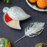 Load image into Gallery viewer, Webelkart Antique Silver Plated Kumkum Box With Leaf And Red Velvet Box | Tilak Kumkum Box for Puja Worship - Navratri and Diwali Return Gift,Sindoor Box, Roli Chawal Box (5" Inches)