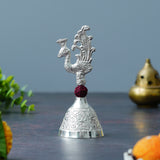 Load image into Gallery viewer, Webelkart Premium HandiCrafted Peacock Silver Plated Pooja Bell with Rudraksha with Box for Home/Office Decor/Brass Hand Puja Bell/Ghanti Pooja Bell (5.5&quot; Inches)