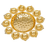 Load image into Gallery viewer, Webelkart Premium Diya Shape Gold Polish Decorative Flower Urli Bowl for Home Decor Diwali Decor Tea Light Candles Home,Office and Table Decor| Diwali Decoration Items (13 Inches)