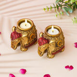 Load image into Gallery viewer, Webelkart Elephant Tealight Candle Holder Set of 2 – Decorative Elephant Candle Stand for Home Décor, Pooja &amp; Festive Decoration,Diwali Decor Item Home Decor Item