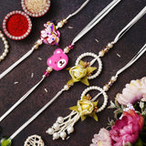 गैलरी व्यूवर में इमेज लोड करें, Webelkart Combo Of 4 Lumba Rakhi Set For Bhaiya Bhabhi | Rakhi for Brother Bhabhi And Kids Rakhi Lumba Floral Rakhi | Rakhi Gifts, Rakhi for Sister (Model-1)