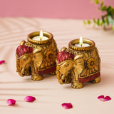Load image into Gallery viewer, Webelkart Elephant Tealight Candle Holder Set of 2 – Decorative Elephant Candle Stand for Home Décor, Pooja &amp; Festive Decoration,Diwali Decor Item Home Decor Item