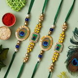 Load image into Gallery viewer, Webelkart Combo Of 4 Lumba Rakhi Set For Bhaiya Bhabhi | Rakhi for Brother Bhabhi And Kids Rakhi Lumba Floral Rakhi | Rakhi Gifts, Rakhi for Sister (Model-4)