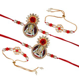 Load image into Gallery viewer, Webelkart Combo Of 4 Lumba Rakhi Set For Bhaiya Bhabhi | Rakhi for Brother Bhabhi And Kids Rakhi Lumba Floral Rakhi | Rakhi Gifts, Rakhi for Sister (Model-5)