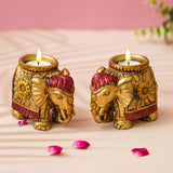 Load image into Gallery viewer, Webelkart Elephant Tealight Candle Holder Set of 2 – Decorative Elephant Candle Stand for Home Décor, Pooja &amp; Festive Decoration,Diwali Decor Item Home Decor Item