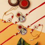 Load image into Gallery viewer, Webelkart Combo Of 4 Lumba Rakhi Set For Bhaiya Bhabhi | Rakhi for Brother Bhabhi And Kids Rakhi Lumba Floral Rakhi | Rakhi Gifts, Rakhi for Sister (Model-5)