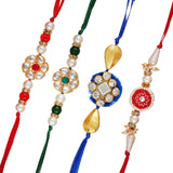 Load image into Gallery viewer, Webelkart Combo Of 4 Lumba Rakhi Set For Bhaiya Bhabhi | Rakhi for Brother Bhabhi And Kids Rakhi Lumba Floral Rakhi | Rakhi Gifts, Rakhi for Sister (Model-6)