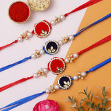 गैलरी व्यूवर में इमेज लोड करें, Webelkart Combo Of 4 Lumba Rakhi Set For Bhaiya Bhabhi | Rakhi for Brother Bhabhi And Kids Rakhi Lumba Floral Rakhi | Rakhi Gifts, Rakhi for Sister (Model-9)