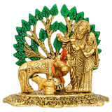 Load image into Gallery viewer, Webelkart Premium Metal Radha Krishna Idol with Cow Showpiece for Home/Office Decor| Radha Krishna Statue | Radha Krishna Murti for Temple Decor Pooja Article Decoration Item (4.15&quot; Inches)
