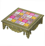 Load image into Gallery viewer, Webelkart Premium Multi Designer Handmade Wooden Rajwadi Chowki/Patla for Home Decor | Wooden patla for puja, Pooja chowki for Diwali Decoration (15&quot;x15&quot; Inches Multi)